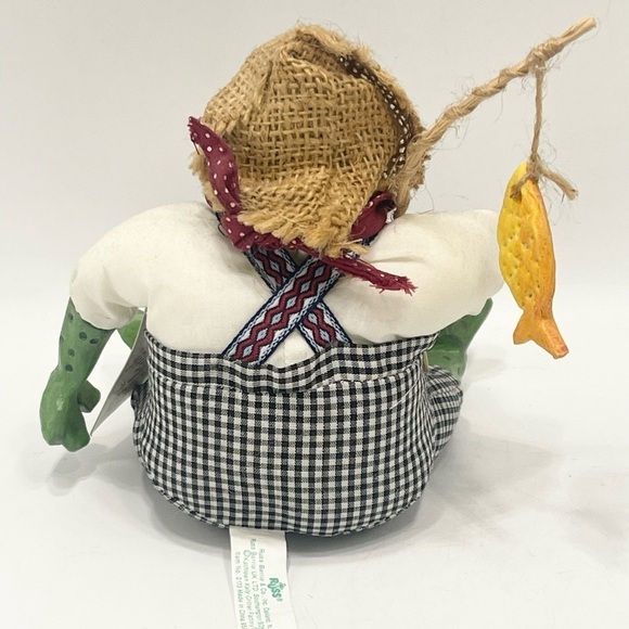Country Folk Art Frog Fisherman Shelf Sitter 6” Decor Toad Resin Fabric Fishing - Picture 4 of 7